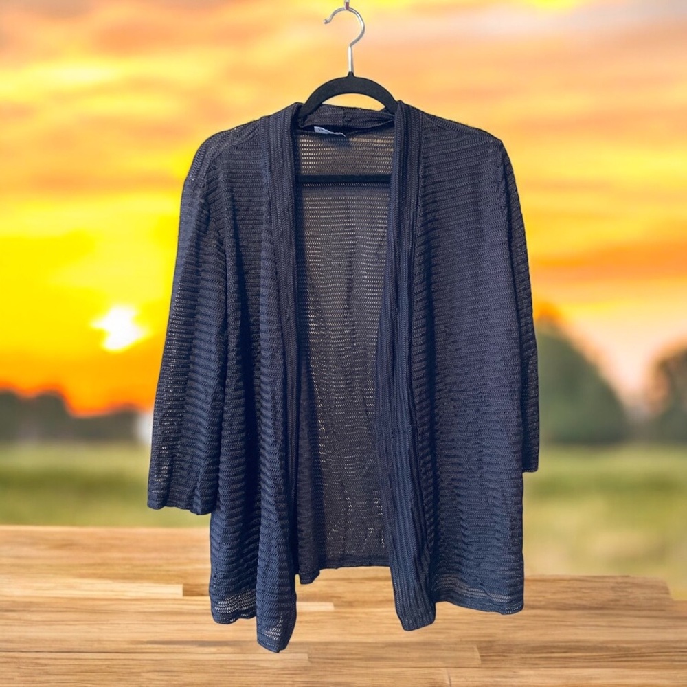 Initiatives Black Herringbone Mesh Cardigan